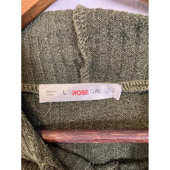 Rosegal Hoodie Dress Womens Large Olive Green Ribbed Handkerchief Hem Goth Boho - Picture 3 of 10